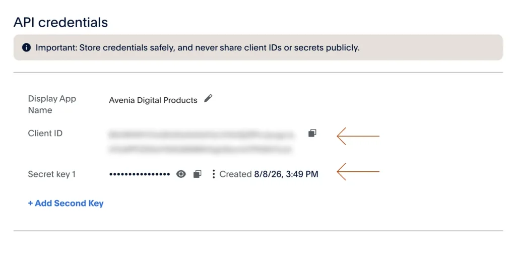 PayPal API Credentials, copy paste in PayPal payment settings